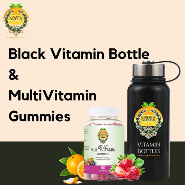 Organic Greek Black Vitamin Bottle + Multivitamin Gummies