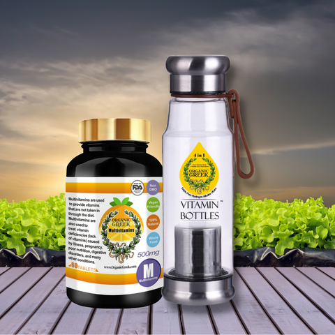 Organic Greek Multi Vitamins + Vitamin Bottles. Hydrogen Alkaline Generator Water