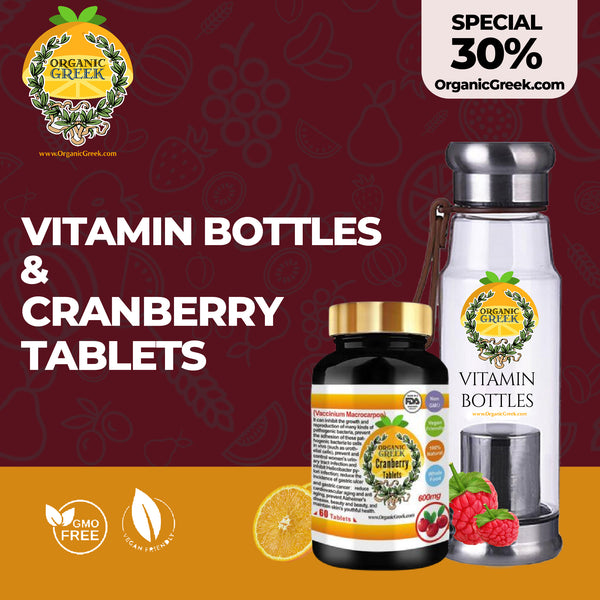 Organic Greek Vitamin Bottles & Organic Greek Cranberry Tablets