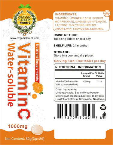 Organic Greek Alkaline Vitamin Bottles + Vitamin C 1000mg Soluble