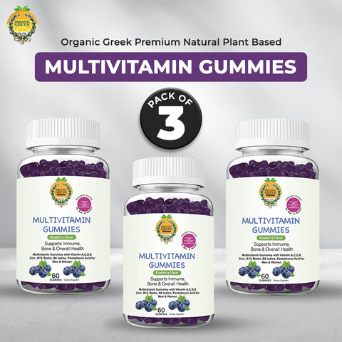 Organic Greek Premium Natural Plant Based Multivitamin Gummies (Pack of 3)