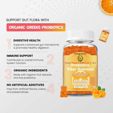 Organic Greek® Probiotic Fiber Gummies Digestive Health Immune Dietary Supplement