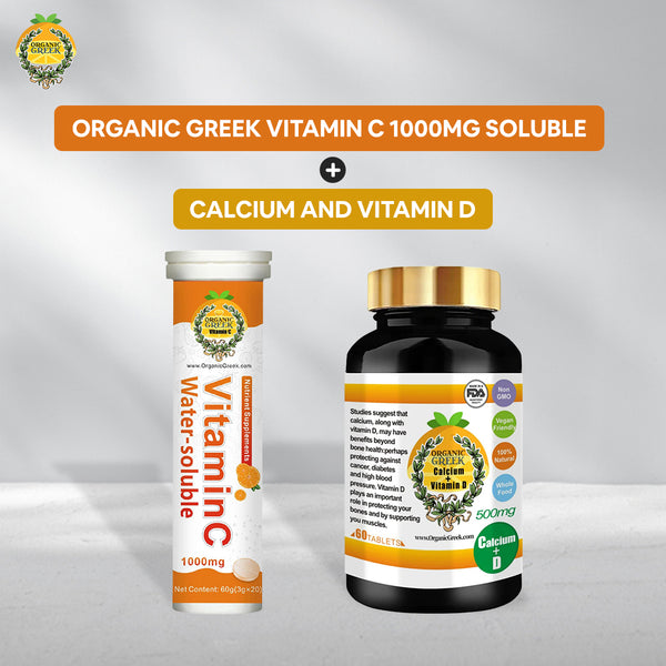 Organic Greek Vitamin C 1000mg Soluble + Calcium And Vitamin D