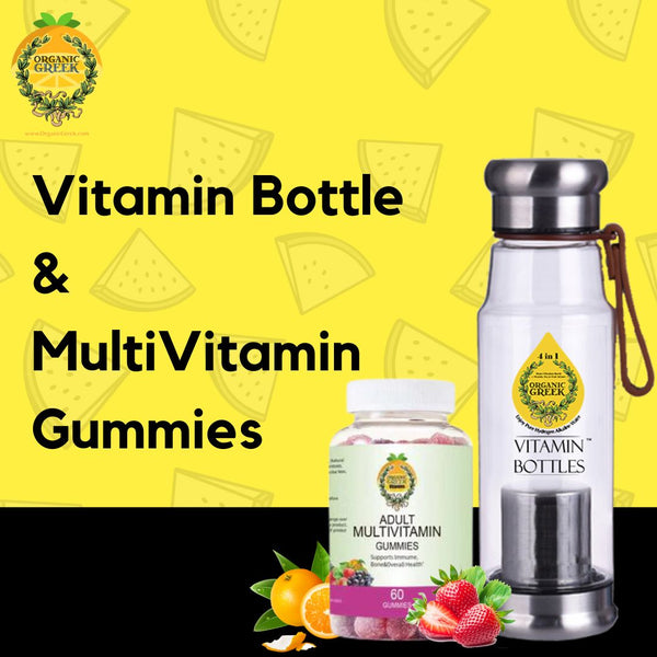 Organic Greek White Vitamin Bottle + Multivitamin Gummies