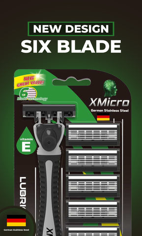 XMicro Razors for Men, 1 Razor, 7 Blade Refills with German Stainless Steel, Lubricated with Vitamin E for Smooth Shave, Shields Against Irritation, Version X