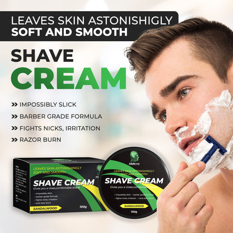 XMicro Barber Grade Sandalwood Shave Cream, Astonishingly Soft And Smooth Ultra-Slick Shaving Cream Fights Nicks, Cuts, And Razor Burn 4FL Oz