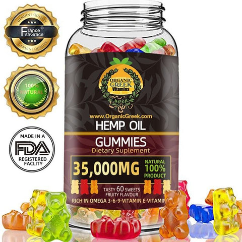 Organic Greek : Premium High Potency Hemp Gummy Bears and Natural Vitamins No THC