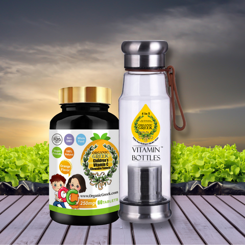Organic Greek Vitamin C For Kids 250mg + Vitamin Bottles. Hydrogen Alkaline Generator Water