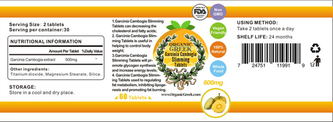 Organic Greek Vitamin Bottles + Garcinia Cambogia Slimming Tablets