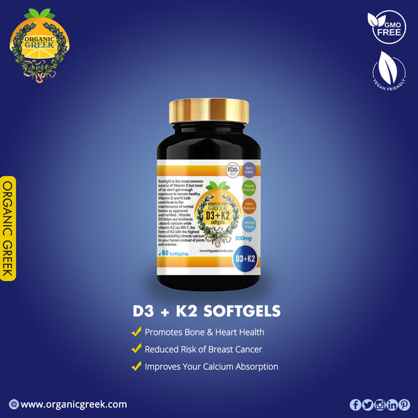 organic Greek vitamin d3 k2 softgels strengthen the bones