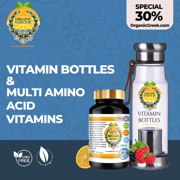 Organic Greek Vitamin Bottles & Multi Amino Acid Vitamins