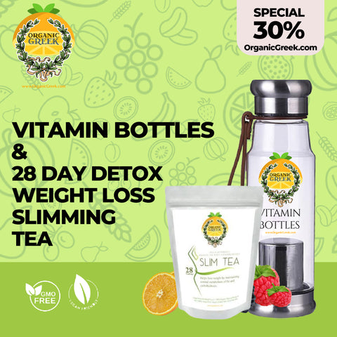 Organic Greek Vitamin Bottles + 28 Day Detox Best Weight Loss Slimming Tea