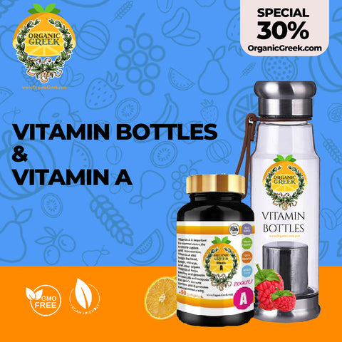 Organic Greek Vitamin A 8000IU + Vitamin Bottles. Hydrogen Alkaline Generator Water