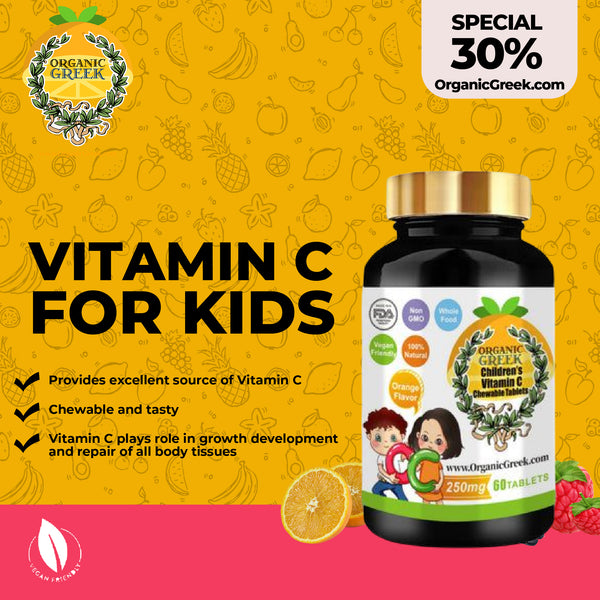 Organic Greek Vitamin C for Kids 250mg Natural Non GMO Vegan Supports