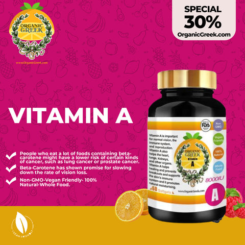 Organic Greek Vitamin A 8000IU Natural Non GMO Vegan Support Healthy Vision, Bone Health and Immune Support