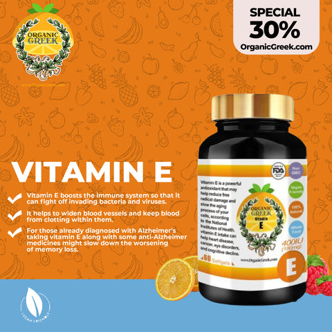 Organic Greek Vitamin E 400IU  Natural Non GMO Supports Antioxidant, Immune Health and Protects Cells from Aging and Damage