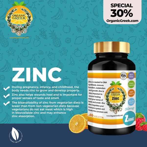 Organic Greek Vitamin Zinc Natural Non GMO Supports Production of Energy , Red Blood Cells, Healthy Nervous System and Energy Metabolism