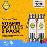 2 Pack of Organic Greek Vitamin Bottles Hydrogen Alkaline Generator Water + Filter 4 in 1 Design 500mL (16.9 FL OZ)