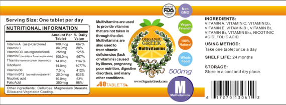 Organic Greek Multi Vitamins Non GMO