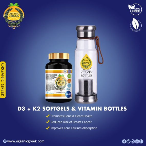 Organic Greek Vitamin Bottles + Vitamin D3 + K2 Softgels