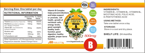 Organic Greek Vitamin B Complex Non GMO