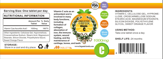 Organic Greek Vitamin C 1000mg