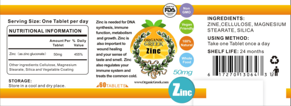 Organic Greek Vitamin Zinc Natural Non GMO